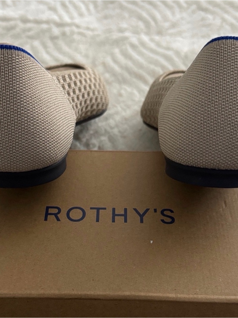 Rothy's “The Point II” Frappe Basketweave Textured Flats— Beige with Blue Accent - Picture 4 of 6